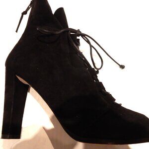 Stuart Weitzman Black Suede Open Toe Lace-up Booties in Size 9M